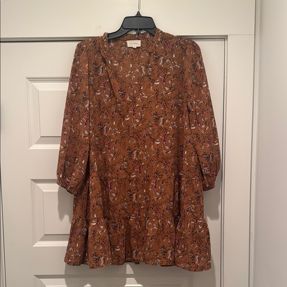 Floral Brown Shirt with Ruffle Hem